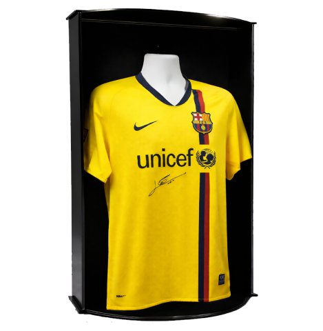 Lionel Messi Front Signed and  FC Barcelona 2008-10 Away Shirt In Icons Premier Display