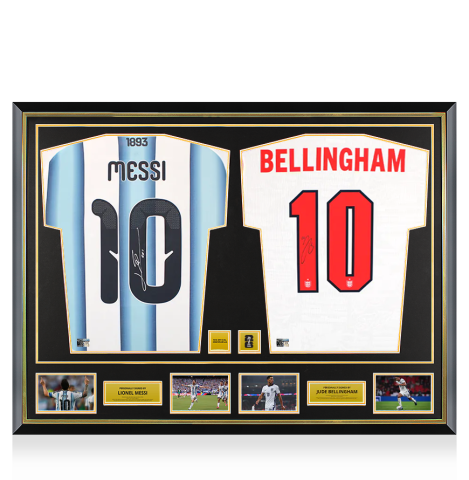 Lionel Messi & Jude Bellingham Official FIFA World Cup™ 2026 Signed and Framed Argentina and England Shirts In Dual Frame