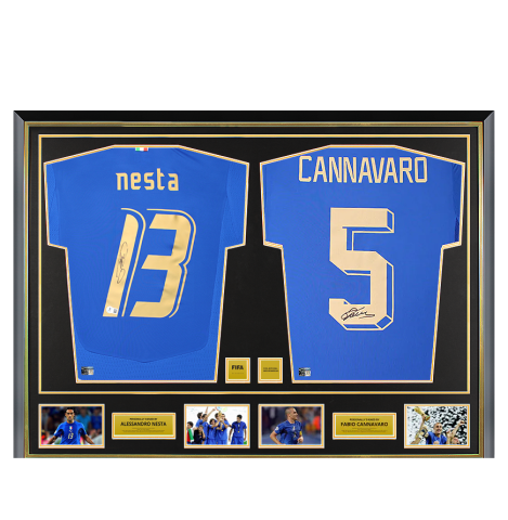 Alessandro Nesta & Fabio Cannavaro Official FIFA World Cup™ Signed and Dual Framed Italy Home Shirts