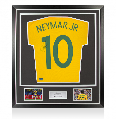 Neymar Jr Back Signed Brazil 2016-17 Home Shirt With Fan Style Numbers In Classic Frame Neymar Jr Back Signed Brazil 2016-17 Home Shirt With Fan Style Numbers In Classic Frame