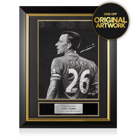 Original John Terry Signed and Premium Framed Tribute Artwork: Captain, Leader, Legend