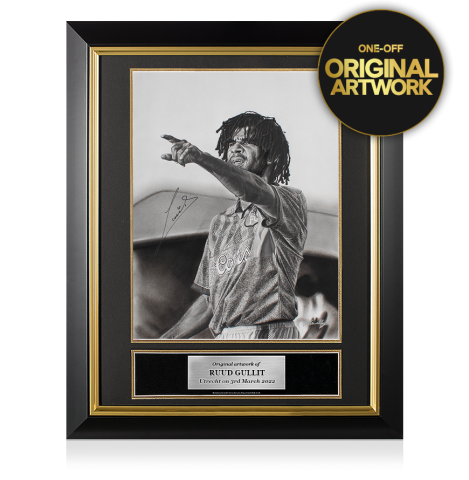 Original Ruud Gullit Signed and Premium Framed Tribute Artwork: Chelsea Icon
