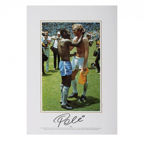 Pele Signed Brazil Photo: Swapping Shirts With Bobby Moore