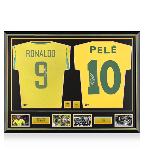 Ronaldo & Pele Official FIFA World Cup™ Signed and Dual Framed Brazil Home Shirts