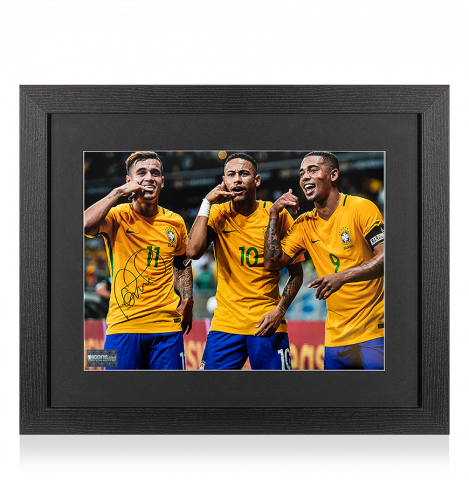 Philippe Coutinho Signed Brazil Photo In Black Wooden Frame