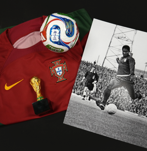 Eusebio Official FIFA World Cup™ Front Signed and Framed Portugal Retro Home Shirt - Platinum Bundle
