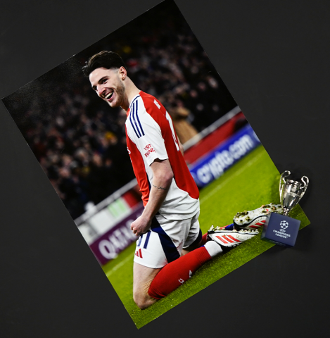 Declan Rice Official UEFA Champions League Back Signed and Framed Arsenal 2024-25 Home Shirt with Fan Style Numbers - Silver Bundle Declan Rice Official UEFA Champions League Back Signed and Framed Arsenal 2024-25 Home Shirt with Fan Style Numbers - Silver Bundle