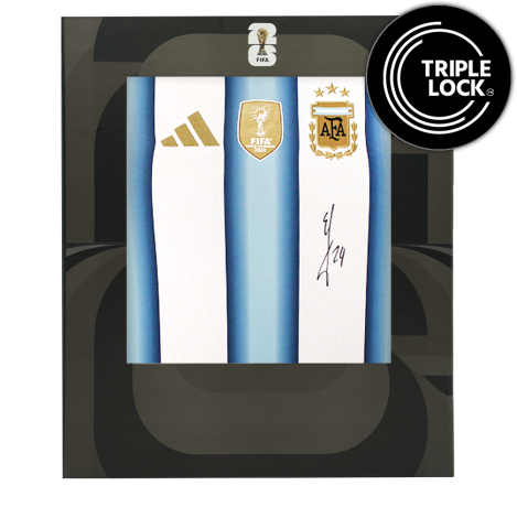 Enzo Fernandez Official 2026 FIFA World Cup™ Front Signed Argentina 2026 Home Shirt In Deluxe Packaging