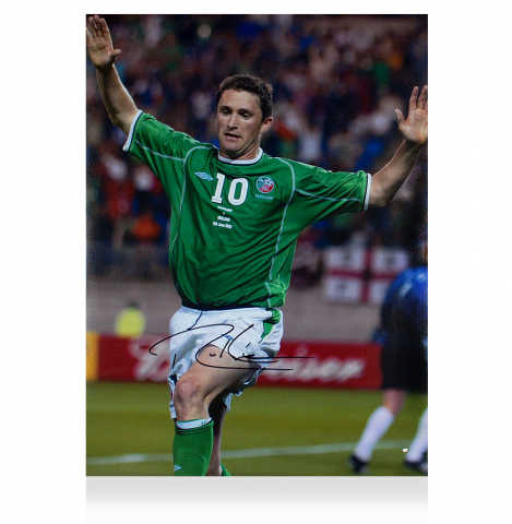 Robbie Keane Signed Republic of Ireland Photo: 2002 FIFA World Cup Goal vs Germany