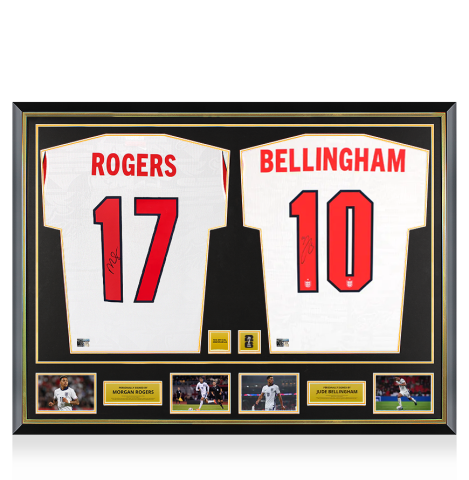 Morgan Rogers & Jude Bellingham Official 2026 FIFA World Cup™ Signed and Dual Framed England Home Shirts