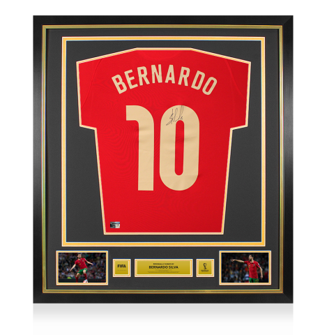 Bernardo Silva Official 2022 FIFA World Cup™ Back Signed and Framed Portugal 2020 Home Shirt Bernardo Silva Official 2022 FIFA World Cup™ Back Signed and Framed Portugal 2020 Home Shirt