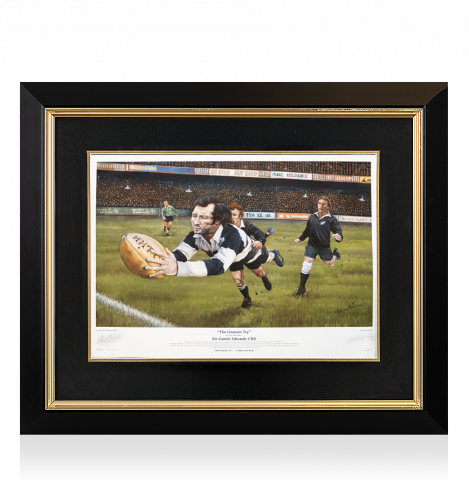 Sir Gareth Edwards CBE Signed and Framed Print: The Greatest Try