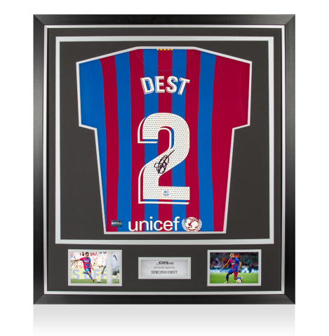 Sergiño Dest Autographed FC Barcelona 2021-22 Home Jersey In Classic Frame