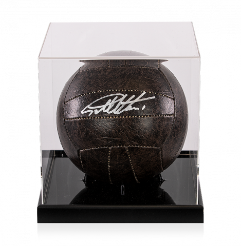 Sir Geoff Hurst Signed Brown Leather Football In Acrylic Case