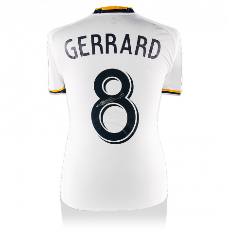 Steven Gerrard Back Signed LA Galaxy 2016-17 Home Shirt With Fan Style Numbers