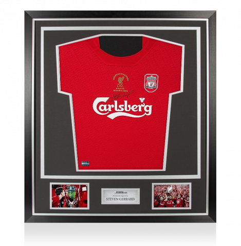 Steven Gerrard Front Signed Liverpool 2005 Home Shirt In Classic Frame: UEFA Champions League Final Edition