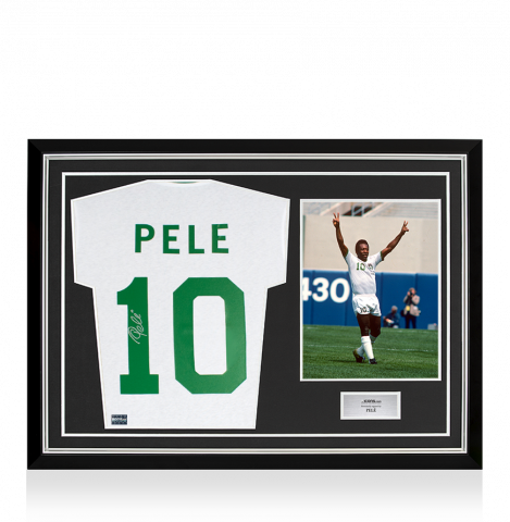 Pele Back Signed New York Cosmos Retro Shirt In Hero Frame: Option 1