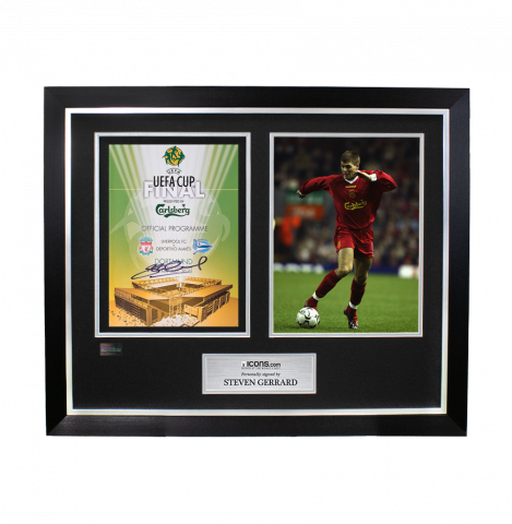Steven Gerrard Signed and Framed Programme: 2001 UEFA Cup Final