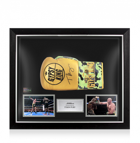 Tyson Fury Signed Boxing Glove - Gold/Camo, Gypsy King In Bubble Frame: Option 1