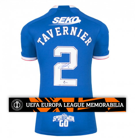 James Tavernier Official UEFA Europa League Back Signed Rangers FC 2022-23 Home Shirt