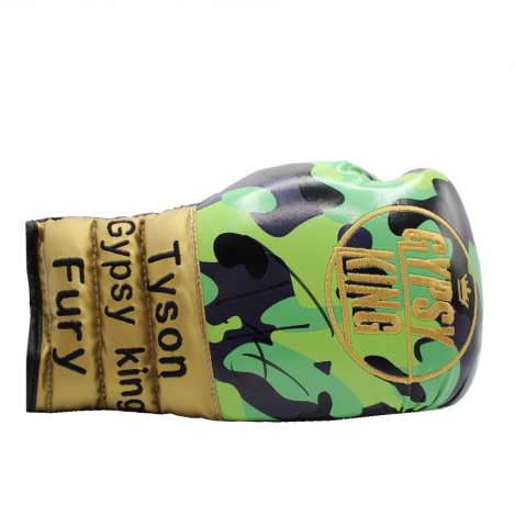 Tyson Fury Signed Gold and Camo Boxing Glove Tyson Fury Signed Gold and Camo Boxing Glove