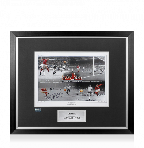 Sir Geoff Hurst Signed England Photo In Premium Photo Frame: 1966 World Cup Final 4-2 Goal Montage 