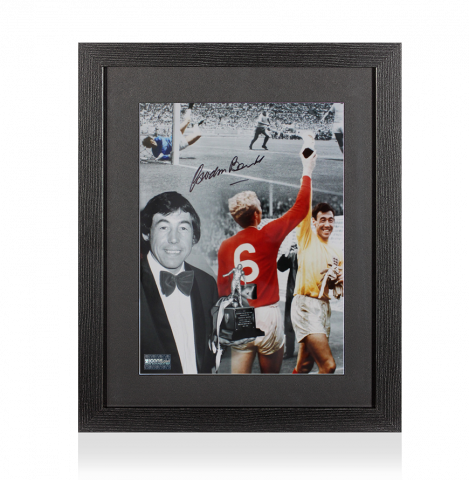 Gordon Banks Signed Montage Photo In Black Wooden Frame: Footballer Of The Year and World Cup Trophies
