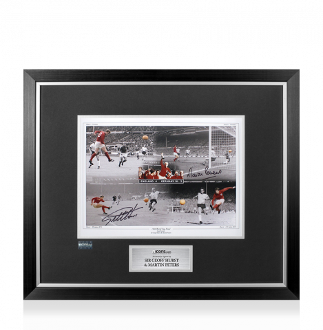 Sir Geoff Hurst and Martin Peters Signed England Photo In Premium Photo Frame: 1966 World Cup Final 4-2 Goal Montage 