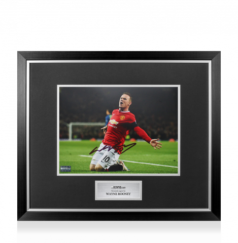 Wayne Rooney Signed Knee Slide Celebration Print In Premium Photo Frame