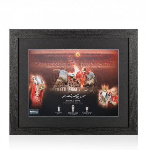 Wayne Rooney Signed Manchester United Montage Stats Print In Black Wooden Frame