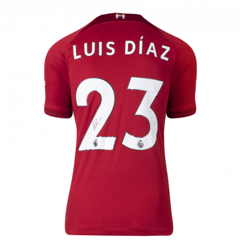 Luis Diaz Back Signed Liverpool 2022-23 Home Shirt In Deluxe Packaging