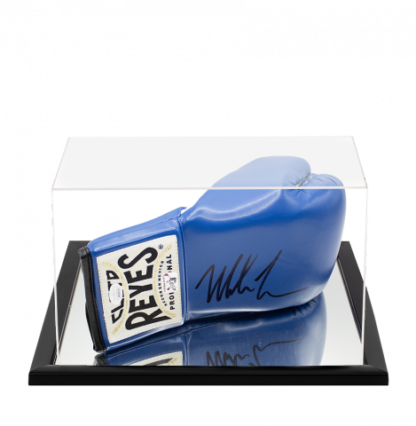 Mike Tyson Signed Reyes Blue Boxing Glove In Acrylic Case