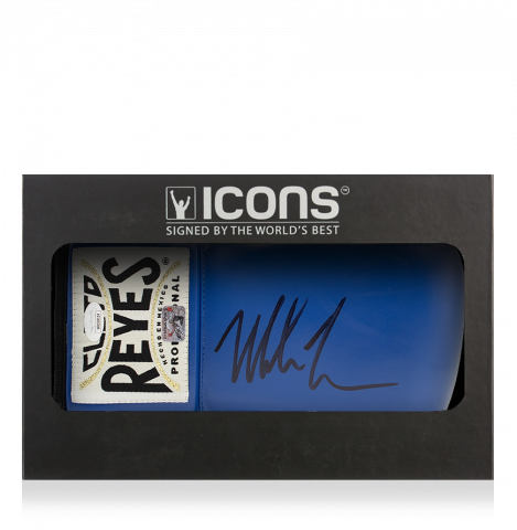 Mike Tyson Signed Reyes Blue Boxing Glove In Deluxe Packaging