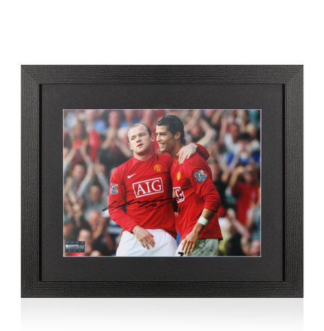 Wayne Rooney Signed Manchester United Photo In Black Wooden Frame: With Cristiano Ronaldo