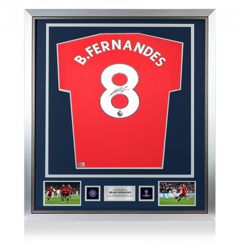 Bruno Fernandes Official UEFA Champions League Back Signed and Framed Manchester United 2022-23 Home Shirt