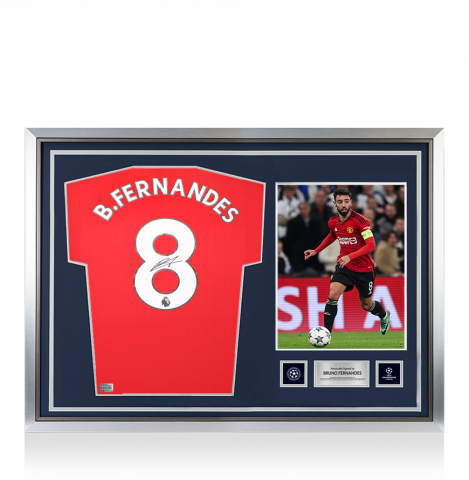 Bruno Fernandes Official UEFA Champions League Back Signed and Hero Framed Manchester United 2022-23 Home Shirt