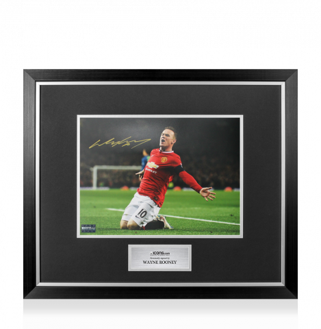 Wayne Rooney Signed Manchester United Photo In Premium Photo Frame: Knee Slide Celebration