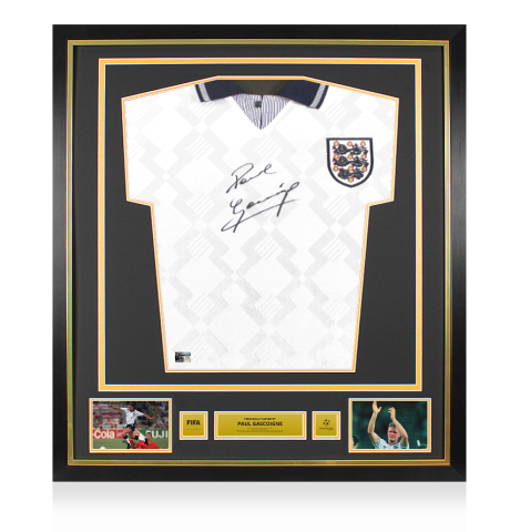 Paul Gascoigne Official 1990 FIFA World Cup™ Front Signed and Framed England 1990 Home Shirt