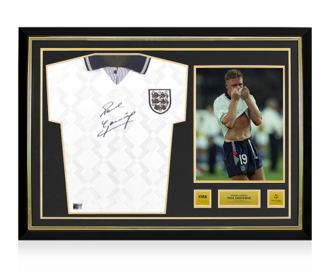 Paul Gascoigne Official 1990 FIFA World Cup™ Front Signed and Hero Framed England 1990 Home Shirt