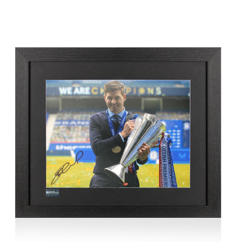 Steven Gerrard Signed Rangers Photo In Black Wooden Frame: Scottish Premiership Winner