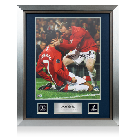 Wayne Rooney Official UEFA Champions League Signed and Framed Manchester United Photo: Celebration with Cristiano Ronaldo