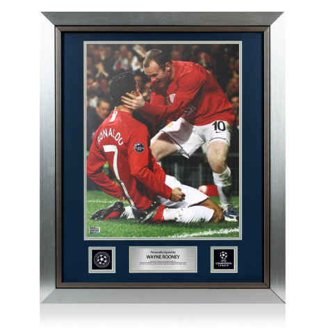 Wayne Rooney Official UEFA Champions League Signed and Framed Manchester United Photo: Celebration with Cristiano Ronaldo