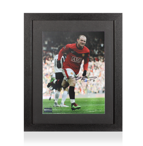 Wayne Rooney Signed Manchester United Photo In Black Wooden Frame
