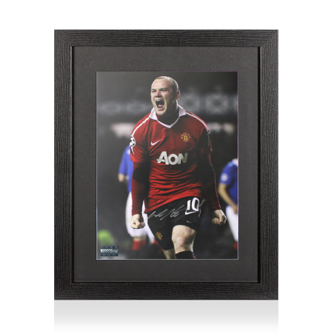 Wayne Rooney Signed Manchester United Photo In Black Wooden Frame: 2011 Goal Roar Celebration