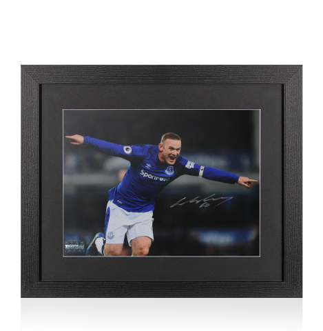 Wayne Rooney Signed Everton Photo In Black Wooden Frame: Goal Celebration