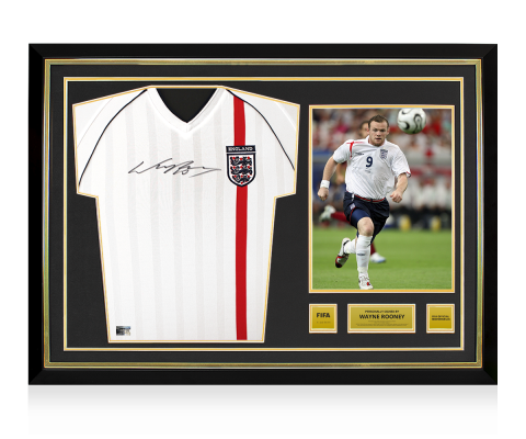 Wayne Rooney Official FIFA World Cup™ Front Signed and Hero Framed England 2002 Home Shirt 