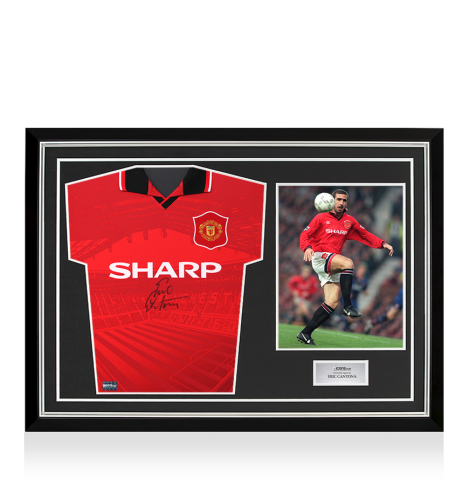 Eric Cantona Front Signed Manchester United 1996 Home Shirt In Hero Frame: Option 1
