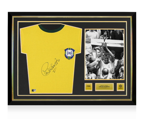 Carlos Alberto Official 1970 FIFA World Cup™ Front Signed and Hero Framed Brazil Home Shirt