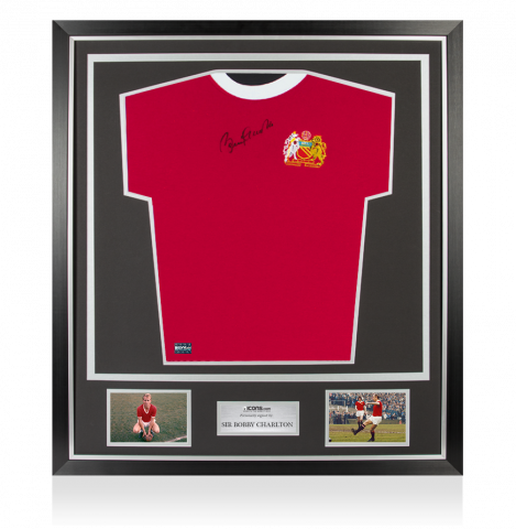 Sir Bobby Charlton Front Signed Retro Manchester United Home Shirt In Classic Frame