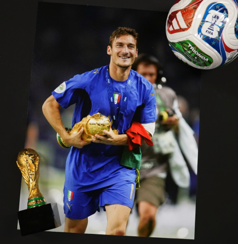 Francesco Totti Official FIFA World Cup™ Back Signed and Framed Italy 2022-23 Home Shirt - Gold Bundle Francesco Totti Official FIFA World Cup™ Back Signed and Framed Italy 2022-23 Home Shirt - Gold Bundle